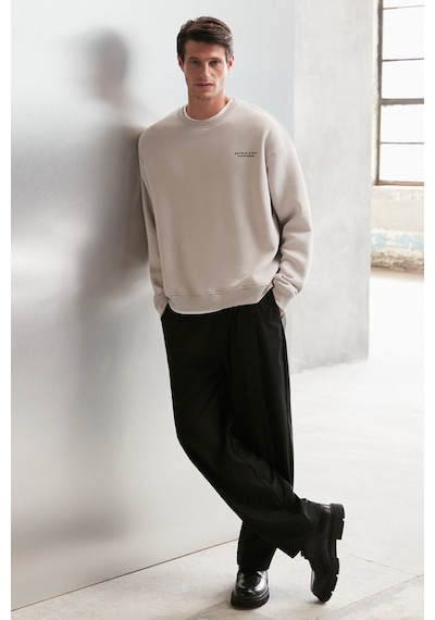 Grimelange Bryan Erkek Yumuşacık Kumaşlı 3 Iplik Oversize Bol Kesim Yuvarlak Yakalı Baskılı Gri Sweatshirt