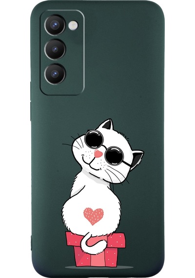 Tecno Camon 18 İle Uyumlu Coolcat Tasarımlı Yeşil Lansman Kılıf Çok Renkli