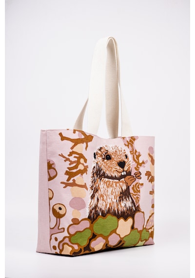 Fabric Craft Bag Omuz Çanta Desenli Keten Pembe - Yeşil