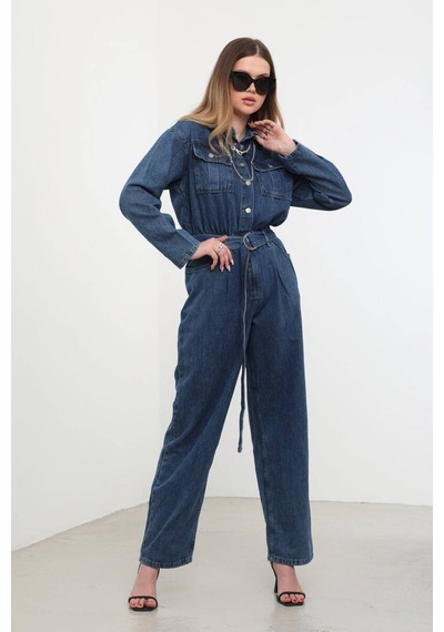 Kadın Oversize Jean Tulum Koyu Mavi 001