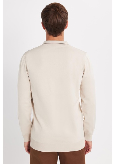 Tudors Erkek Slim Fit Dar Kesim Uzun Kol Polo Yaka Çizgili Taş Kazak-35808 Taş - Ekru Tudors Erkek Slim Fit Dar Kesim Uzun Kol Polo Yaka Çizgili Taş Kazak-35808 Taş - Ekru