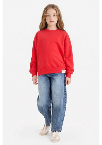 Defacto Relax Fit Bisiklet Yaka Baskılı Kırmızı Kız Çocuk Sweatshirt E6842a8/rd227 Kırmızı