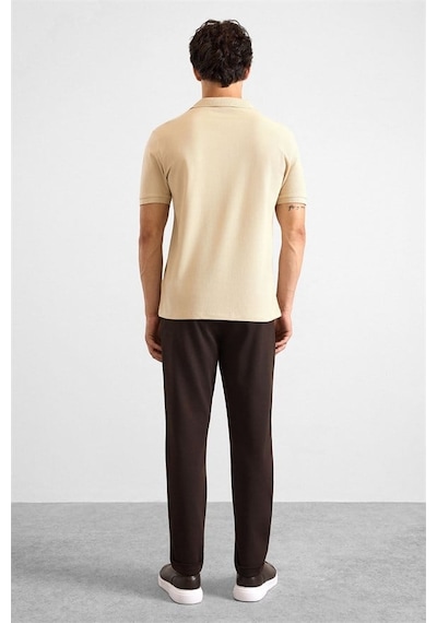Süvari Bej Regular Düz Baskısız Pike Düğmeli Polo Yaka Tişört Ts1014000411-bj3