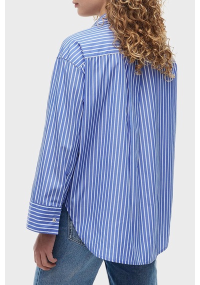 Tommy Hilfiger Poplin Çizgili Oversize Gömlek Kadın Gömlek Ww0ww51120 0bh Mavi