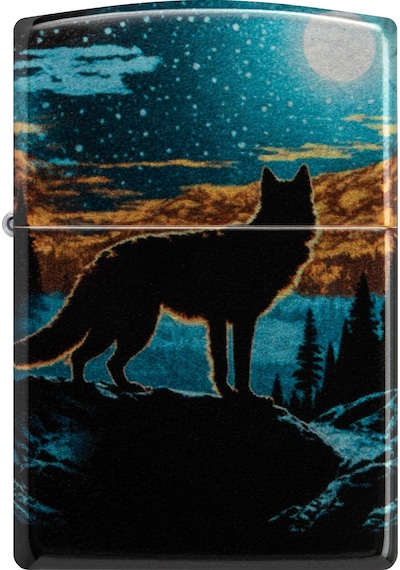 Zippo 49459 Wolf In Moon Design Çakmak Çok Renkli