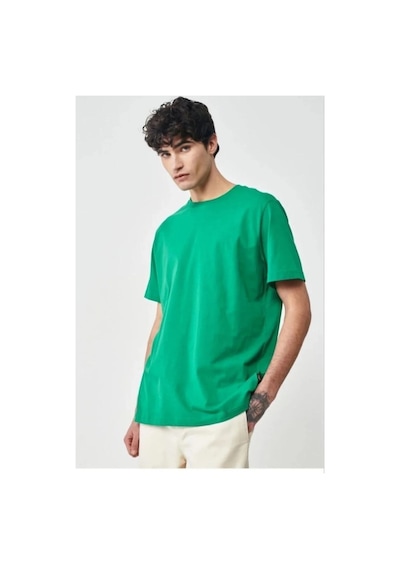 Erkek Düz Penye Tişört Bisiklet Yaka Kısa Kol Regular Fit T-shirt - Yeşil