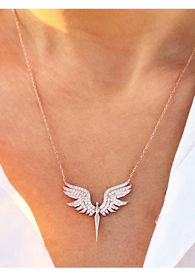 Brezza Lusso Jewelry Mikail Meleği Zirkon Taşlı Kadın Gümüş Kolye 45 CM