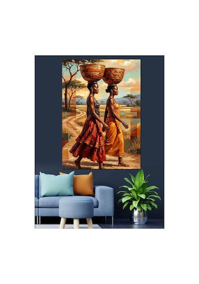 Sepet Taşıyan Afrikalı Kadınlar Sanatı Yağlı Boya Dokulu Kanvas Tablo Canvas Tablosu