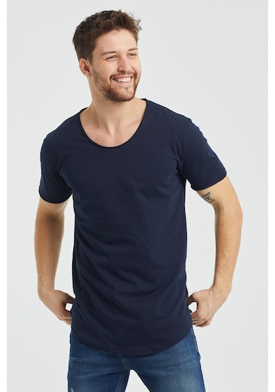 Tarz Cool Erkek Bisiklet Yaka T-shirt Lacivert