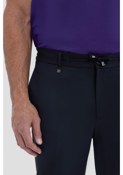 Sabri Özel Erkek Siyah Dar Kesim Slim Fit Dokuma Yan Cep Jogger Pantolon