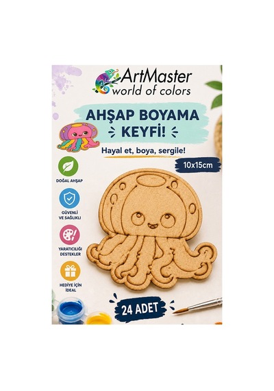 Ahşap Boyama Deniz Anası 24 Adet 10x15cm Boyama Deniz Figürü Etkinlik Çoçuk Gelişim Motor Beceri Kreş Anasınıfı
