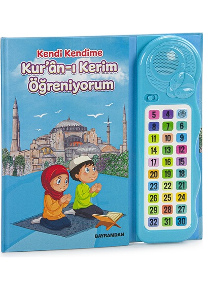 Namaz Öğreten Sesli Cihazlı Kitap Tesbihli Oğlumun Çocuk Seccade Seti Mavi
