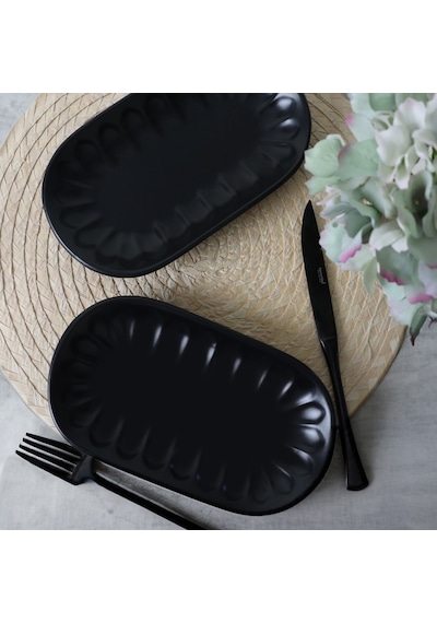 Keramika Mat Siyah Badem Kayık Tabak 22 Cm 2 Adet 956
