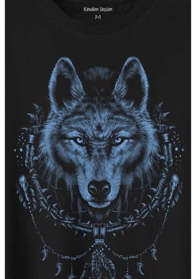 Bozkurt Kurt Kafası Wolf Mavi Baskılı Tişört Unisex T-shirt 001