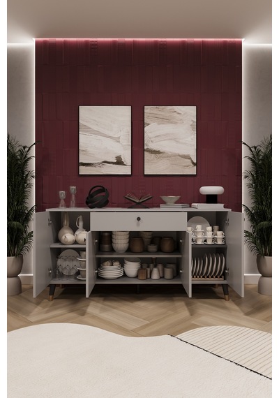 Asra Trend Lüks Konsol Tv Ünitesi %100 Mdf Salon Ve Yemek Odası Ünitesi Knsl03 Kül Gri