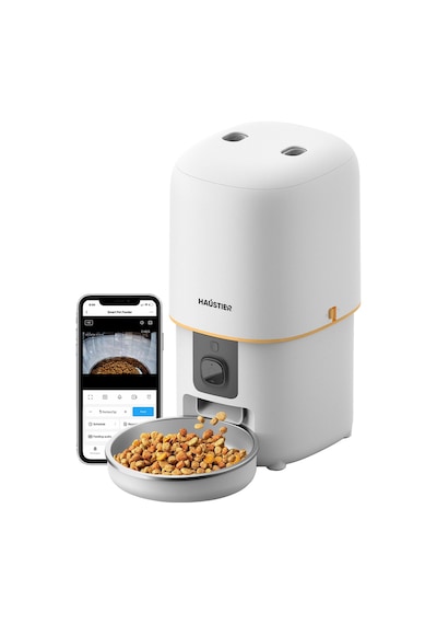 Haustier Pf05 Beyaz Kameralı 1080p Fhd Gece Görüş Akıllı Otomatik Kedi Mama Kabı, Tuya App-wifi Uzaktan Kontrol, Sesle Çağırma, 2.4ghz-5ghz, 4lt Hazne, Metal Kase