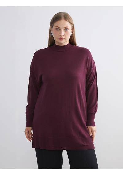 Lcw Modest Bordo Dik Yaka Kadın Triko Tunik
