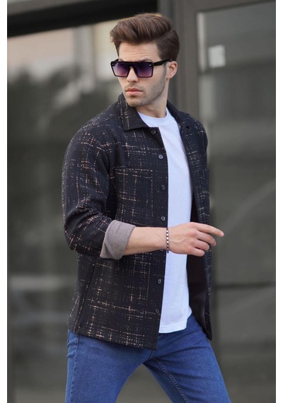 Madmext Vizon Desenli Regular Fit Erkek Gömlek 6722 Vizon
