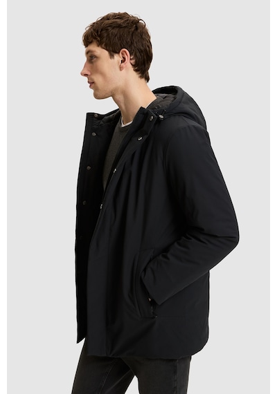 U.S. Polo Assn. Erkek Siyah Kapüşonlu Yaka Regular Fit Fermuarlı Çıtçıtlı Cepli Düz Tasarım Uzun Mont 50328204-vr046