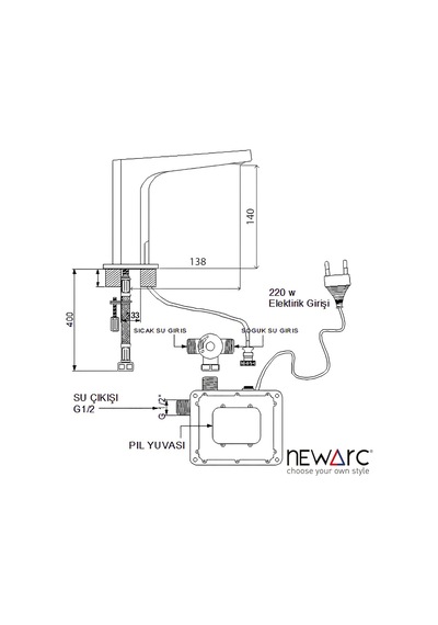 Newarc 517523 Aqua Fotoselli Lavabo Bataryası