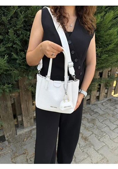 Just Polo Kadın Yeni Sezon Yumuşak Derili 4 Bölmeli Lüks El Ve Omuz Çantası Shopper Ebat: 28 X 20 Cm Beyaz