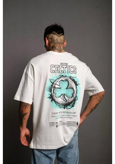 Erkek Sırt Baskılı T-shirt - Beyaz