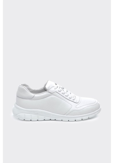 Derinet Comfort Taban Hakiki Deri Lastik Bağcıklı Erkek Sneaker Beyaz Beyaz