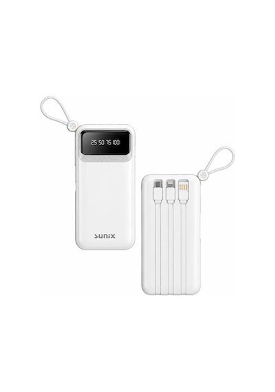Sunix Pb 120 10.000 Mah Dijital Göstergeli Kendinden Kablolu Powerbank Beyaz