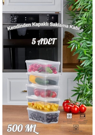 5adet 500ml Kilitli Kapak Derin Dondurucuya Uygun Saklama Kabı Düzenleyici Şeffaf