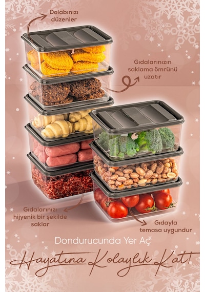Vienev 8'li 775 Ml Buzdolabı Düzenleyici Organizer Mikrodalgaya Uygun Difriz Saklama Kabı Gri Gri