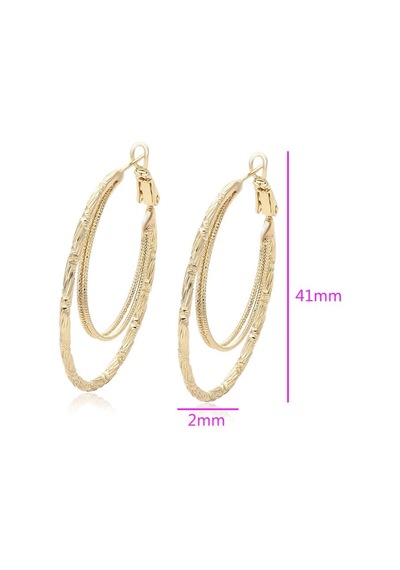 Zincir Detaylı Dokulu Gösterişli 14 Ayar Altın Kaplama Halka Kadın Küpe Gold