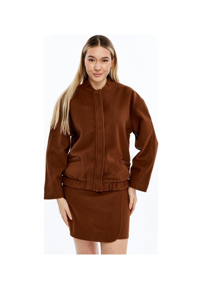 Selectmoda Kadın Önü Bindirmeli Süet Mini Etek Kahverengi