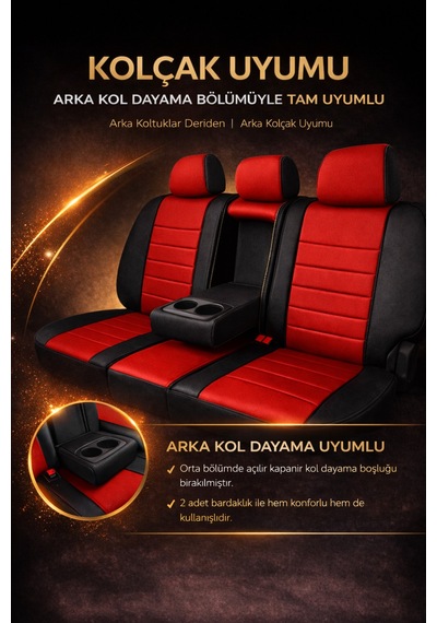 Hyundai Accent Era 2006-2011 Uyumlu Colorline Elegance Deri Kırmızı Siyah Koltuk Kılıfı