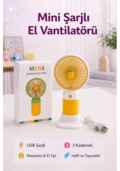 Mini Usb Şarjlı El Vantilatörü - Taşınabilir 3 Kademeli El Fanı 15 Cm
