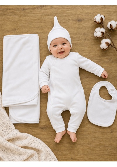 Babyhola Yenidoğan Bebek Tulum Seti 4 Parça Hastane Çıkışı 7068 Ekru