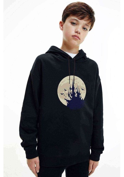 Tshirthane Castlevania Pixel Castle Baskılı Unisex Çocuk Kapüşonlu Sweat (528621587) Siyah