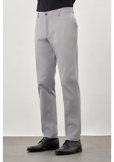 İmza Gri Düz Armürlü Pamuklu Yan Cep Comfort Fit Casual Pantolon 1003245169 Gri