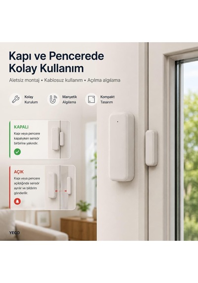 Tuya Wifi Akıllı Kapı Ve Pencere Sensörü, Açık/kapalı Dedektör, Alexa & Google Asistan Uyumlu, Ev Güvenlik Ala