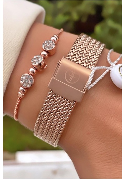Freelook Mrd11458 Rose Gold Çelik Kordon Kadın Kol Saati Bileklik Hediyeli