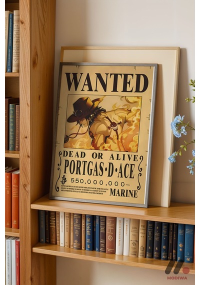One Piece Portgas D Ace Wanted Poster, Siyah Çerçeveli Duvar Tablosu - Anime Severlere Özel Hediye