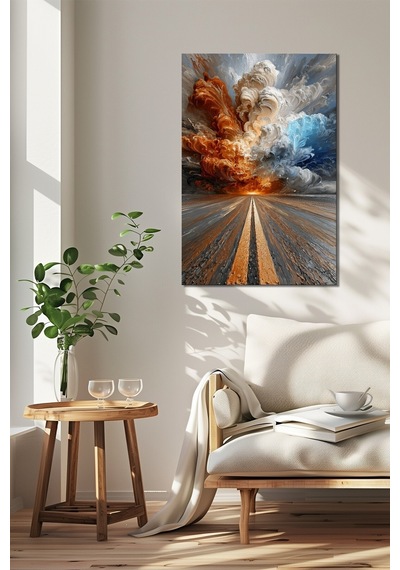 Soyut Yol Ve Fırtına Manzara Baskılı Cam Tablo Modern Dinamik Uv Baskı Dekor
