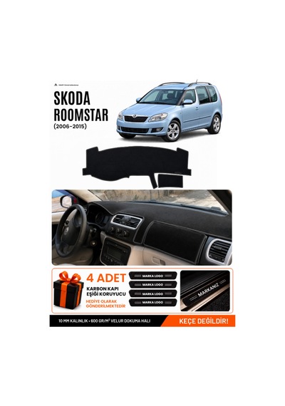 Skoda Roomstar 2006-2015 Uyumlu Torpido Koruma, Torpido Örtüsü, Torpido Kılıfı - Siyah - Sk002