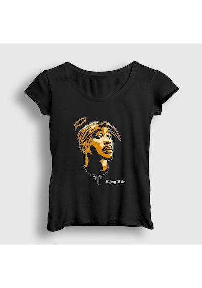 Presmono Kadın Angel Tupac Shakur T-shirt Siyah