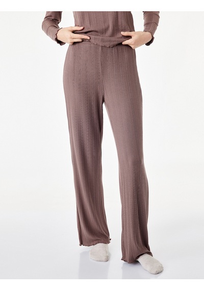 Koton Modal Kumaş Dokulu Bol Paça Pijama Altı Kahverengi 7wlk40062mk Kahve
