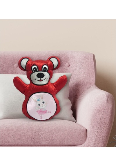 Bk Gift Tatlı Tavşan Tasarımlı Kırmızı Ayıcık Yastık-1