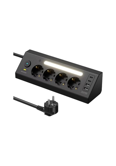 Led Işıklı Çoklu Priz Şarj İstasyonu, 2 Adet Usb, 2 Adet Type-c Girişi, 4 Adet Priz Girişi, Hızlı Telefon Şar 0