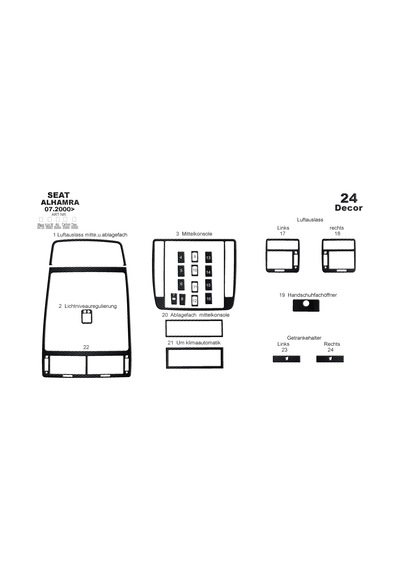 Seat Alhambra Torpido Kaplama 2000 24 Parça Siyah Karbon