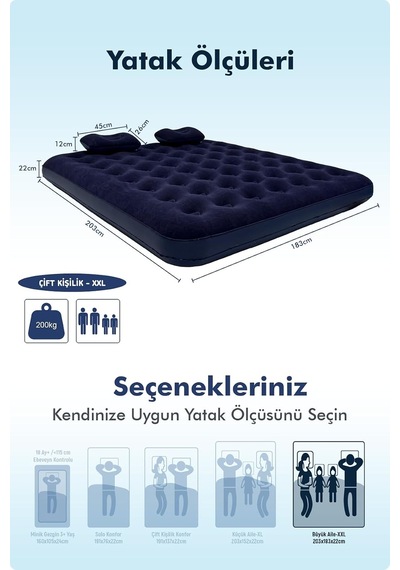 Tr Nature Çift Kişilik Şişme Yatak & Yastık 203 X 183 X 22 Cm Diğer