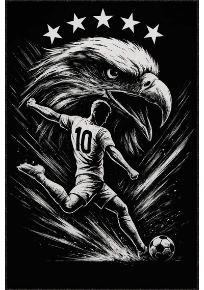 10 Numara Futbolcu Kartal Kaymaz Taban Taraftar Halısı Vh148n11 Siyah - Beyaz