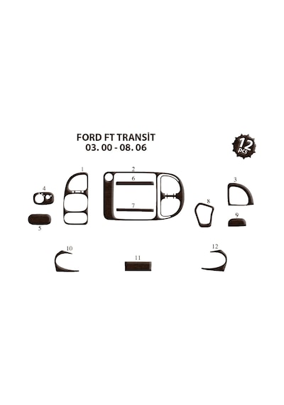 Ford Transit Torpido Kaplama 2000-2006 15 Parça Koyu Meşe